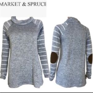 Market & Spruce Heather Gray Striped Women's Sweater